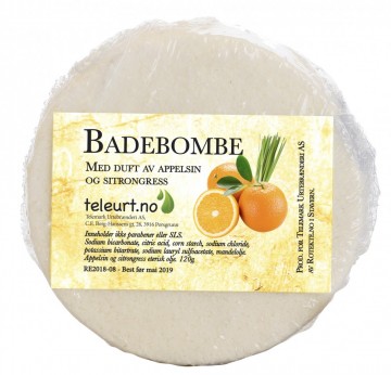 Badebombe med duft av appelsin og sitrongress