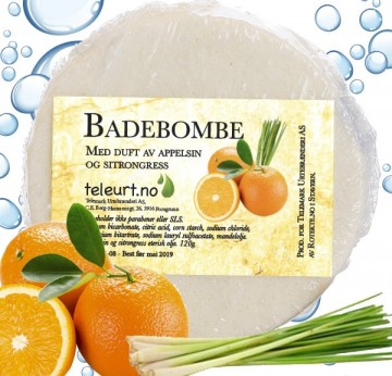 Badebombe med duft av appelsin og sitrongress, helt naturlig:)